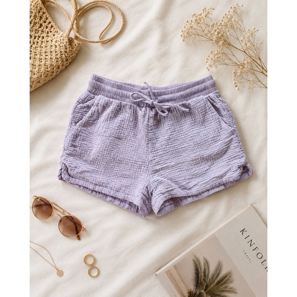 Mayblow Women's Lavender Cotton Gauze Drawstring Shorts‎ Size L